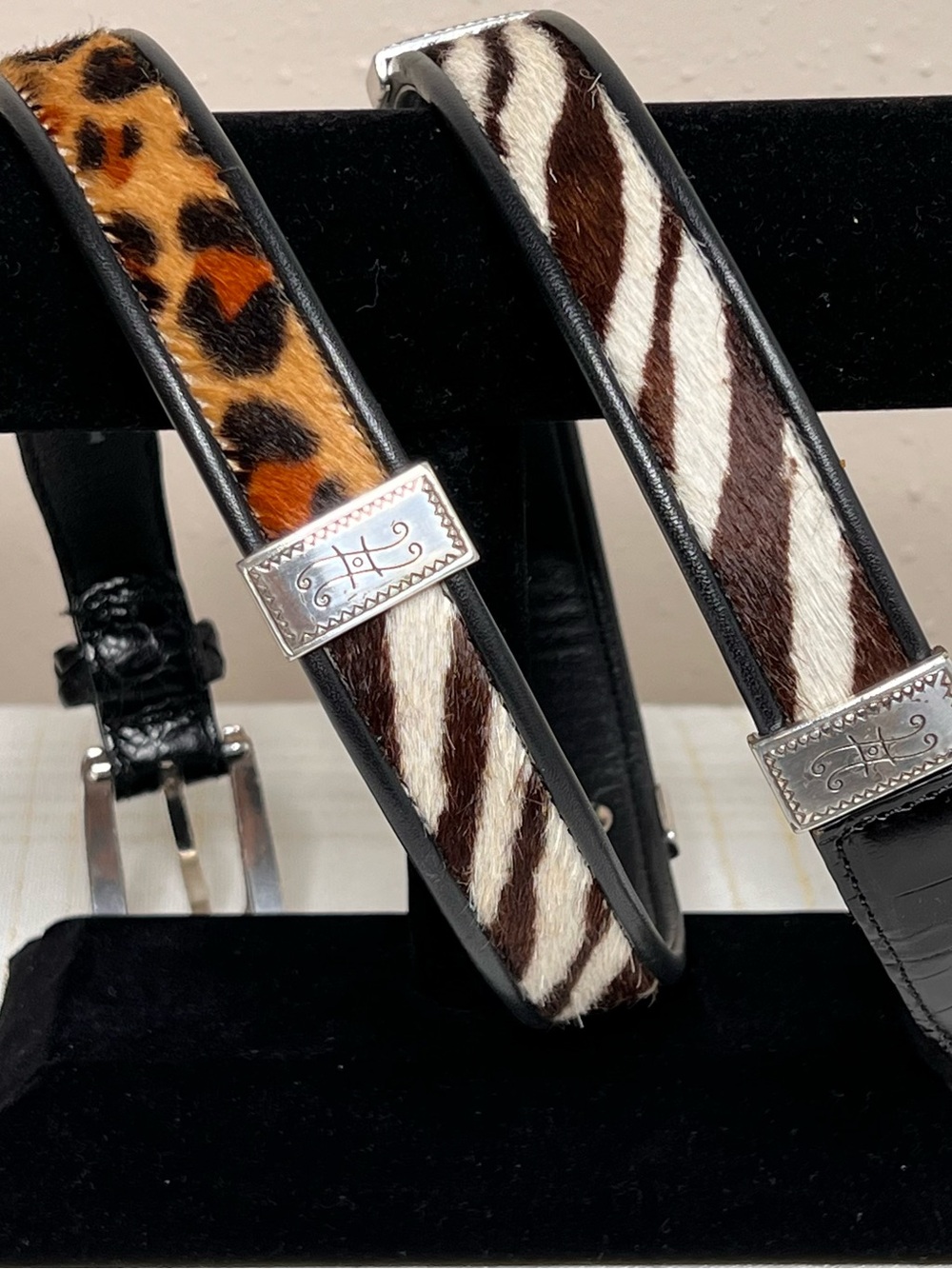 Brighton Women's Belt Calf Hair Zebra Cheetah Black Croc Leather Size L 34